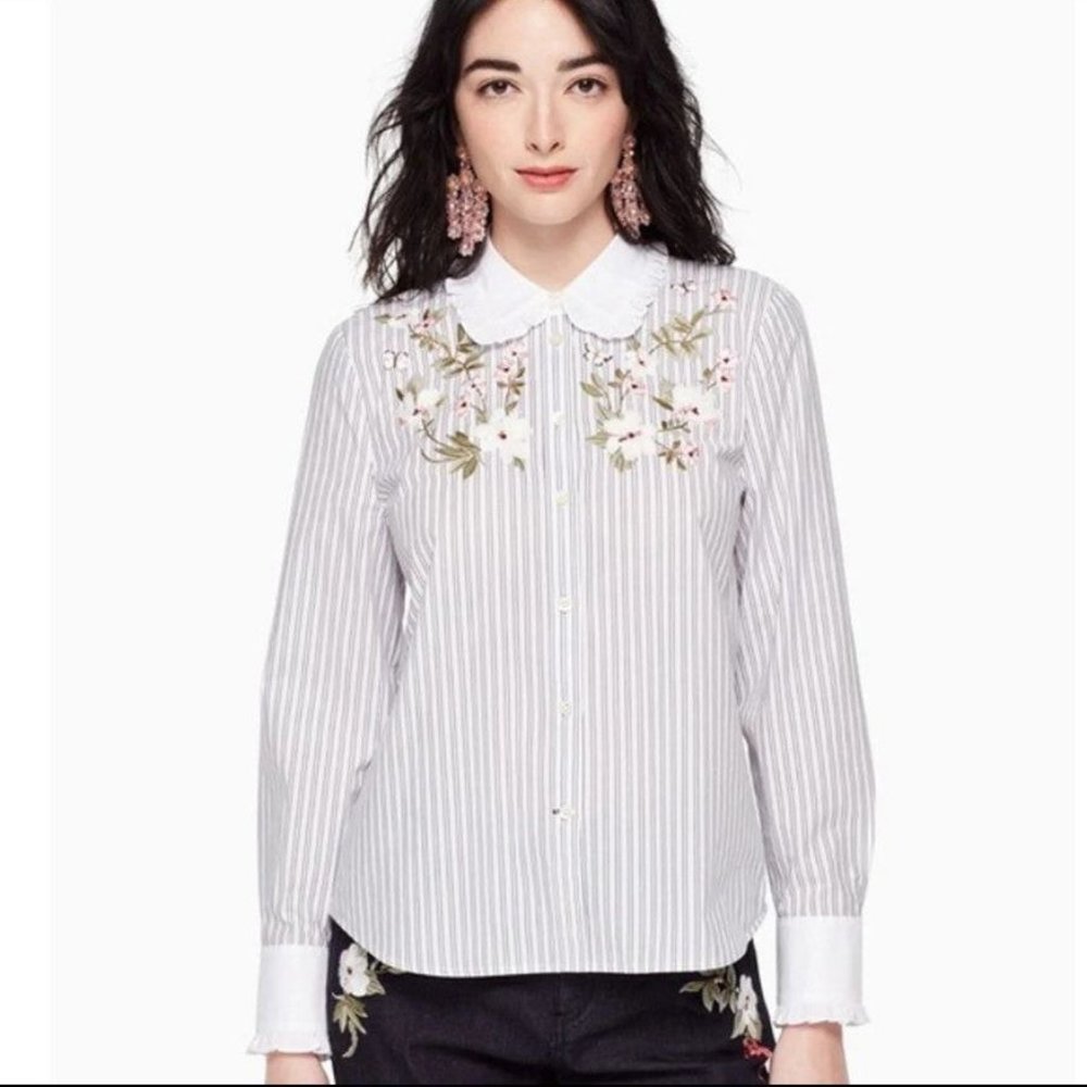 Kate Spade Floral Embroidered Button-Down Shirt, MEDIUM